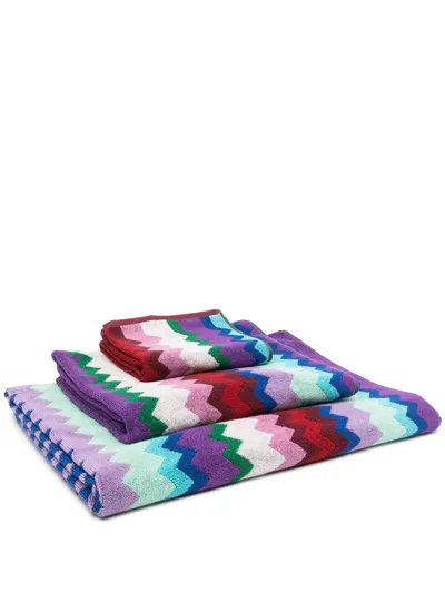 Missoni Zig-zag Print Cotton Towels (set Of Three) In Red