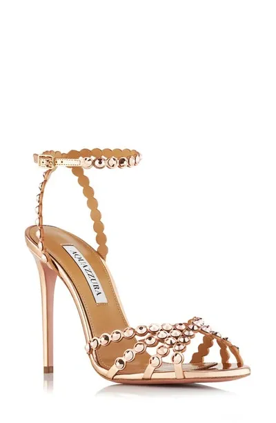 Aquazzura Tequila Crystal Ankle Strap Sandal In Brown