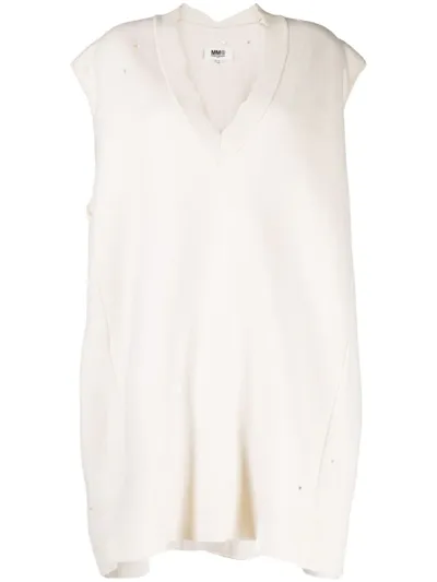 Mm6 Maison Margiela Sleeveless Knitted Wool Jumper In White