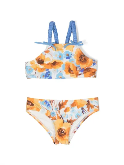 Zimmermann Kids' Halcyon Floral Bikini In Blue/orange