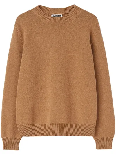 Jil Sander Crew-neck Cashmere-blend Jumper In Brown