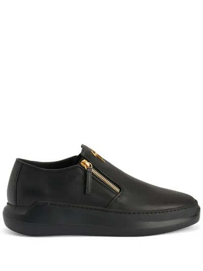 Giuseppe Zanotti Conley Zip Leather Loafers In Black