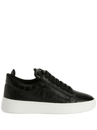 Giuseppe Zanotti Embossed Crocodile-effect Sneakers In Black