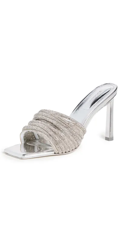 Simkhai Lena Metallic Multi Crystal Strap Mules In Silver