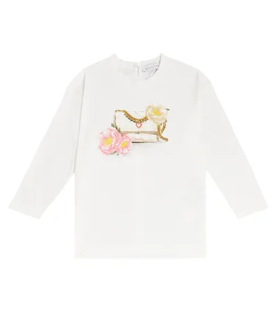 Monnalisa Kids' Printed Cotton Jersey Top In White