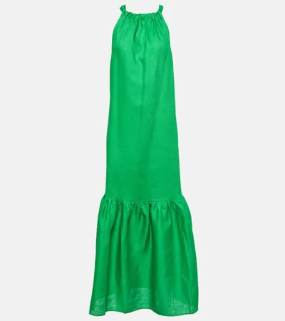 Asceno Ibiza Halterneck Linen Midi Dress In Green