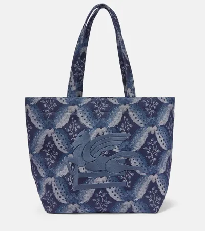 Etro Soft Trotter Medium Jacquard Shopper In Blue