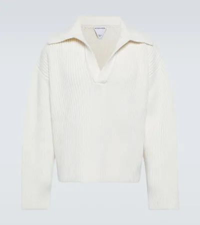 Bottega Veneta Open-collar Wool Polo Sweater In Chalk