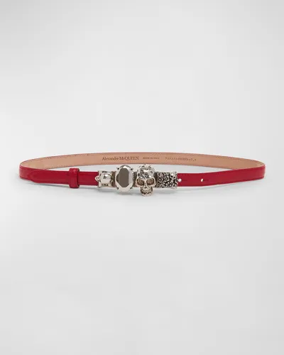 Alexander Mcqueen The Knuckle Leather Skinny Belt In Welsh Red