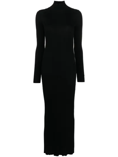 Balenciaga Ribbed Cotton-jersey Turtleneck Maxi Dress In 黑色