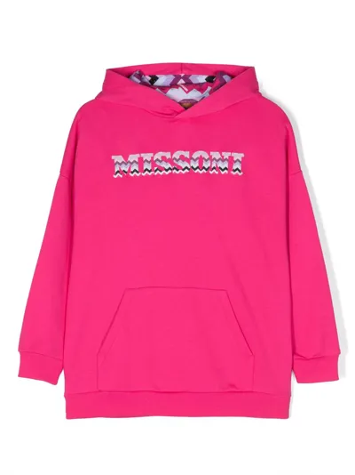 Missoni Kids' Embroidered Logo Cotton Sweat Dress In Pink