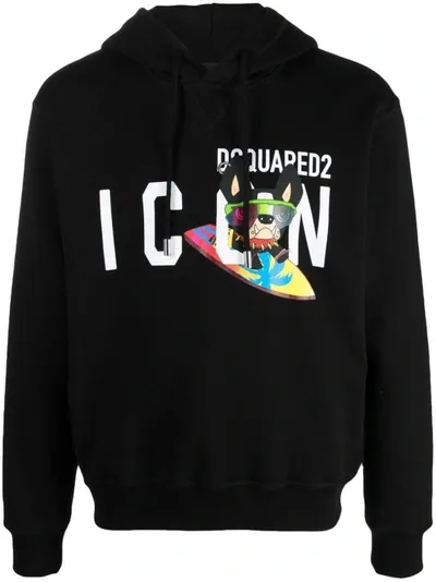 Dsquared2 Logo-print Drawstring Hoodie In Black