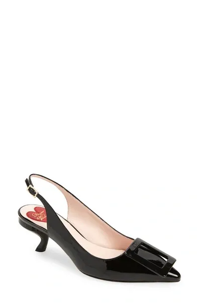 Roger Vivier Patent Buckle Kitten-heel Slingback Pumps In Black