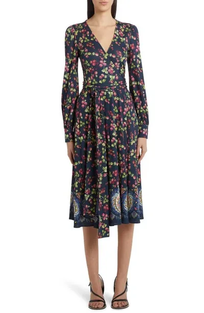 Etro Lulu Jersey Wrap Midi-dress In Navy