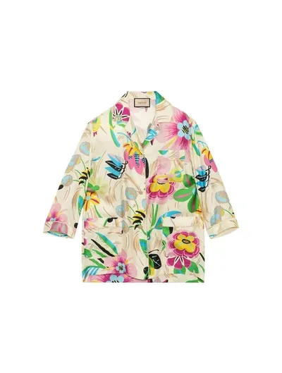 Gucci Floral Print Silk T-shirt In White