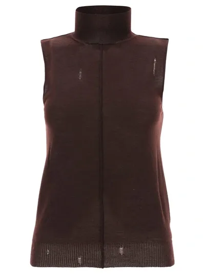 Amiri High Neck Distressed Knitted Vest In Brown