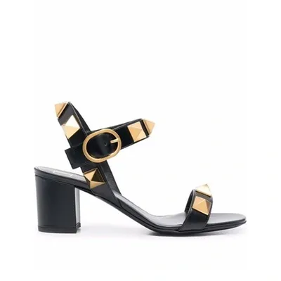 Valentino Garavani Black Roman Stud Block Heel Sandals