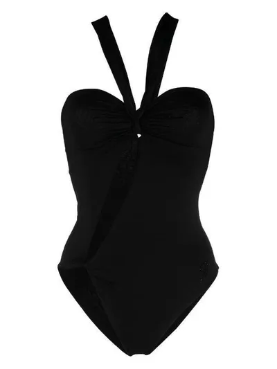 Blumarine Knot-detail Halterneck One-piece In Black