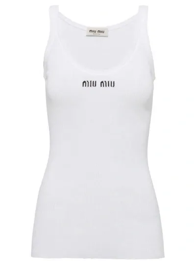 Miu Miu Cotton Knit Tank Top In Weiss