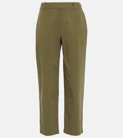 Vince Mid-rise Washed Cotton Crop Pants In Olive