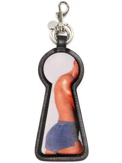 Jw Anderson Printed Keyhole Keyring In Black