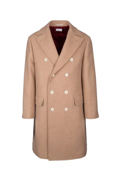 Brunello Cucinelli Straight Shoulder Double Breasted Coat In Beige