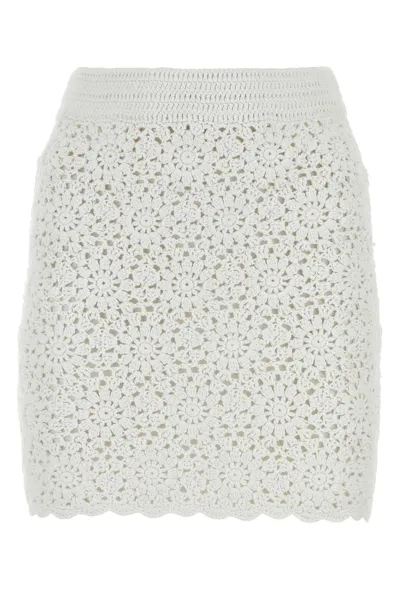 Saint Barth Mini Skirt With Elastic Waist And Floral Crochet Pattern In Grey