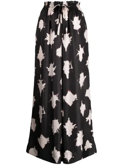 Ulla Johnson Sawyer Print Wide Leg Silk Pants In Noir Blur