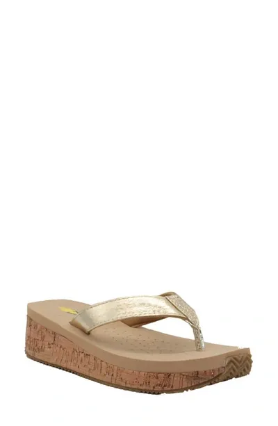 Volatile Neville Platform Flip Flop In Gold Faux Leather