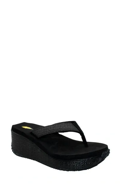 Volatile Bahama Platform Wedge Flip Flop In Black Woven