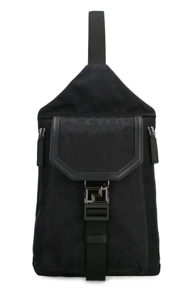 Versace Technical Fabric Backpack With Logo In Black