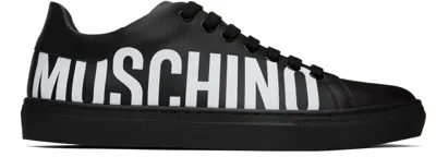 Moschino Symbols Logo Calfskin Sneakers In Nero