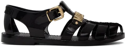 Moschino Black Lettering Logo Jelly Sandals