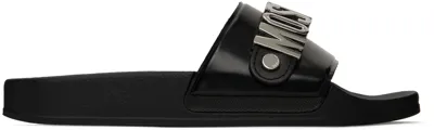 Moschino Black Lettering Slides In 00a * Fantasy Color