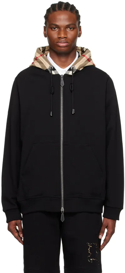 Burberry Contrast Check Hoodie In Black