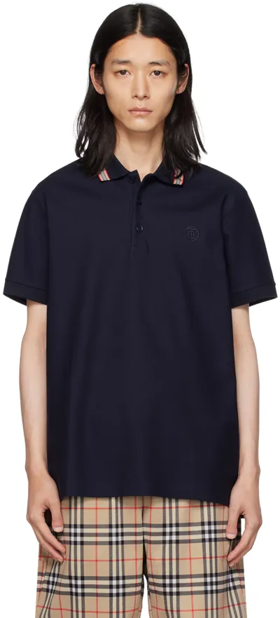 Burberry Navy Icon Stripe Polo In Coal Blue