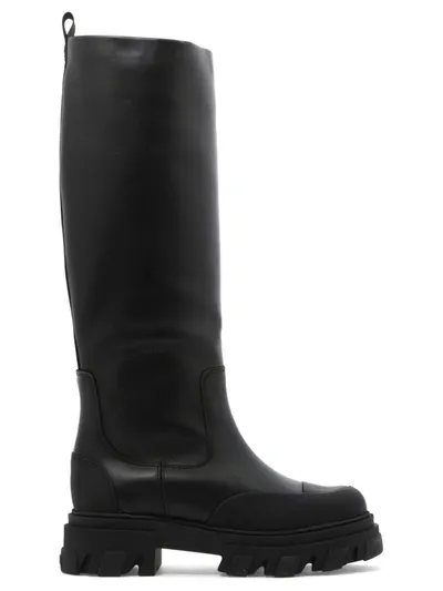 Ganni Cleated Tubular Knee Boots In Black