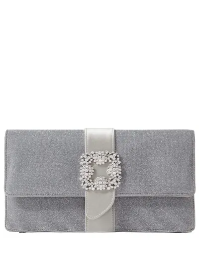 Manolo Blahnik Capri Crystal-embellished Lurex Clutch In Silver