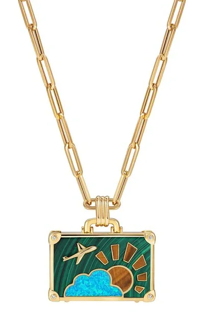 Nevernot Travel Suitcase Pendant Necklace In Green