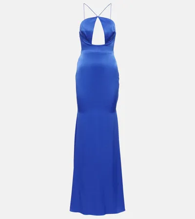 Alex Perry Halterneck Satin Gown In Blue