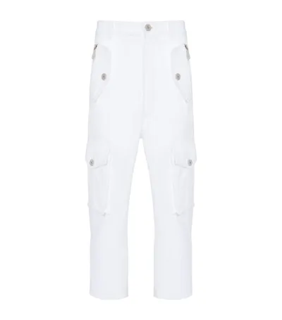 Balmain Cropped Cargo Trousers In White