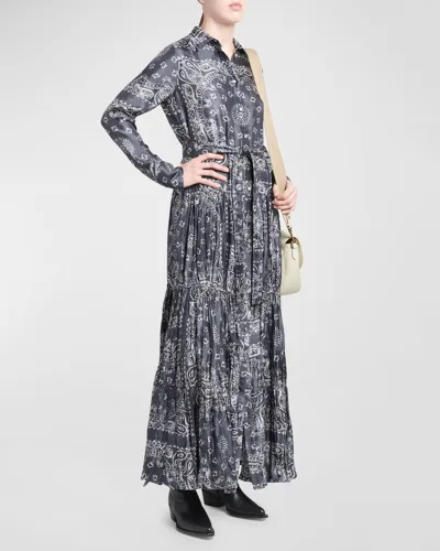 Golden Goose Bandana Print Long Sleeve Maxi Shirtdress In Anthracite