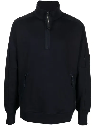 C.p. Company Lens-detail Long-sleeve Cotton Jumper In Black