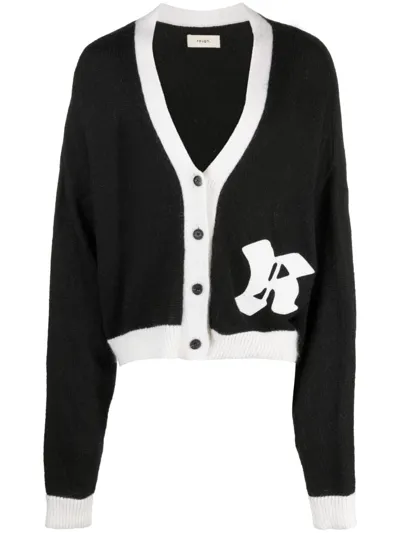 Rough Cardigan Mit Logo-patch In Black,white