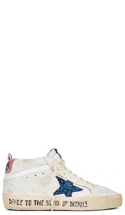 Golden Goose Mid Star Sneaker In White  Blue  & Pink