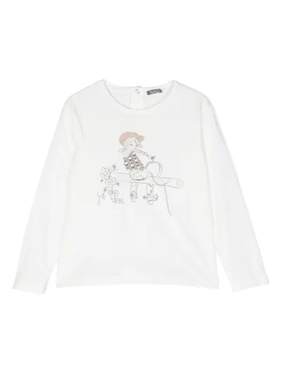 Il Gufo Kids' Graphic-print Long-sleeve Top In White