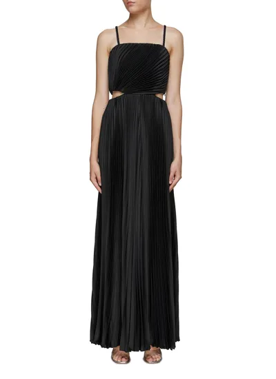 Alice And Olivia Powell Cutout Pleated Satin Wide-leg Jumpsuit In Black