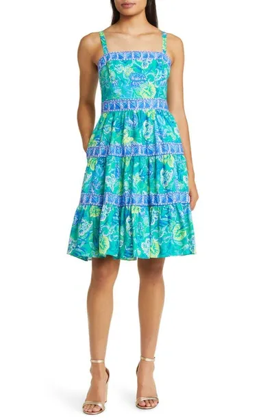 Lilly Pulitzer Casidee Floral Tiered Cotton Dress In Botanical Green