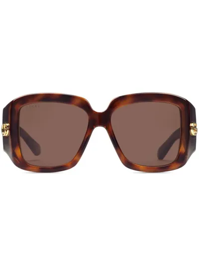 Gucci Tortoiseshell-effect Logo-plaque Sunglasses In 2323 Brown