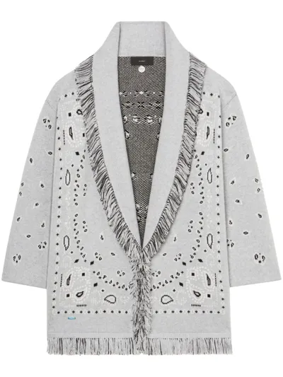 Alanui Bandana Jacquard Cashmere Cardigan In Grey